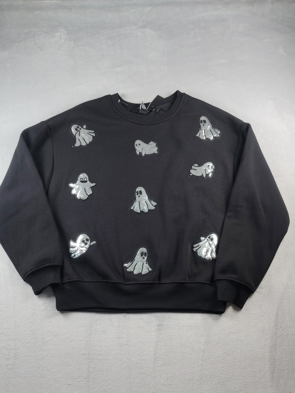 Better Together Black Long Sleeve Sweatshirt Silver Sequin Ghosts Size Small New